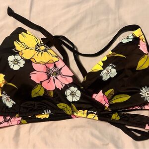 Floral Black Bikini Top